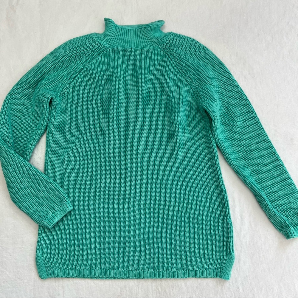 Talbots 100% Cotton Green Roll Neck Ribbed Sweater